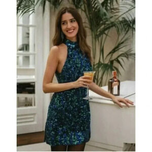 ZARA MULTICOLOR SEQUINED HALTER NECK DRESS medium 9205/102